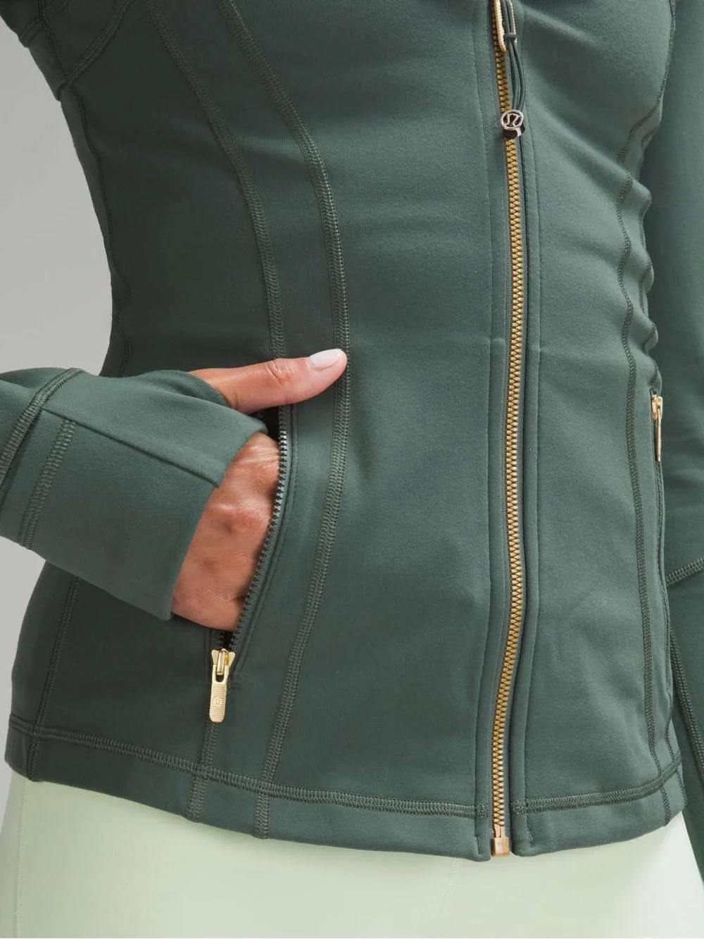 100% authentic lululemon athletica Forest Green Zip Jacket with Gold Hardware